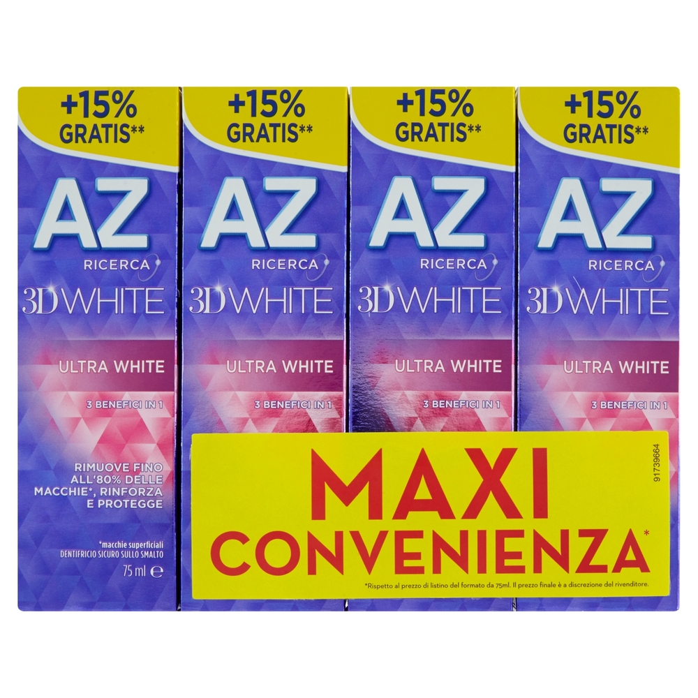 AZ Ricerca Dentifricio 3D White Ultra White 4 x 65 ml+10ml